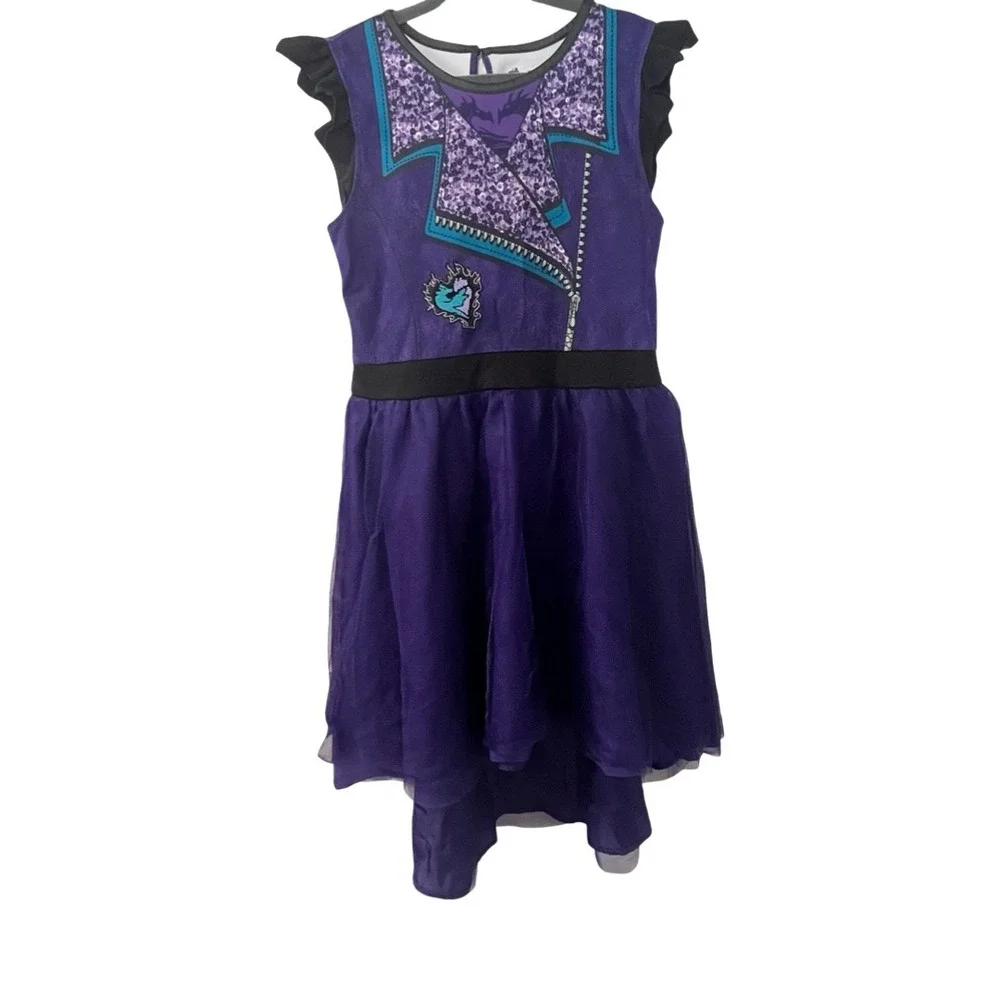 Disney Descendants 3 Mal Costume Dress Girls Large 10/12 Purple Ruffle Tulle